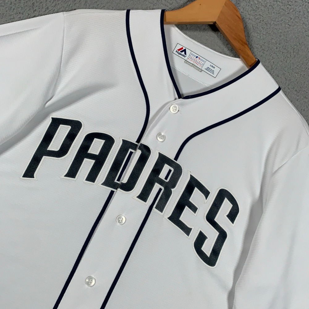 Majestic San Diego Padres Baseball Jersey Mens Large White Cool Base MLB Button